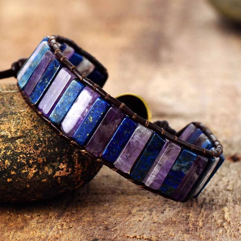 Lapis Lazuli Bracelet. Lapis Lazuli Jewelry. Leather Bracelet. Bluestone jewelry.