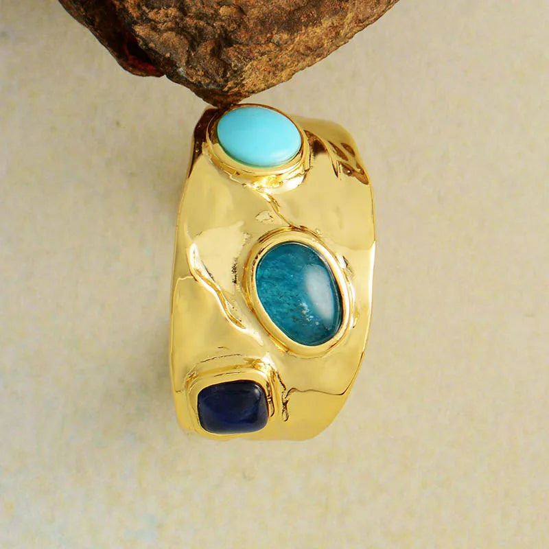 Gold Adjustable Ring With Gemstones