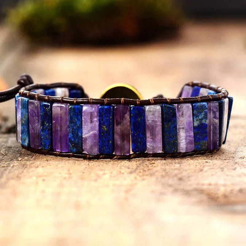 Lapis Lazuli Bracelet. Lapis Lazuli Jewelry. Leather Bracelet. Bluestone jewelry.