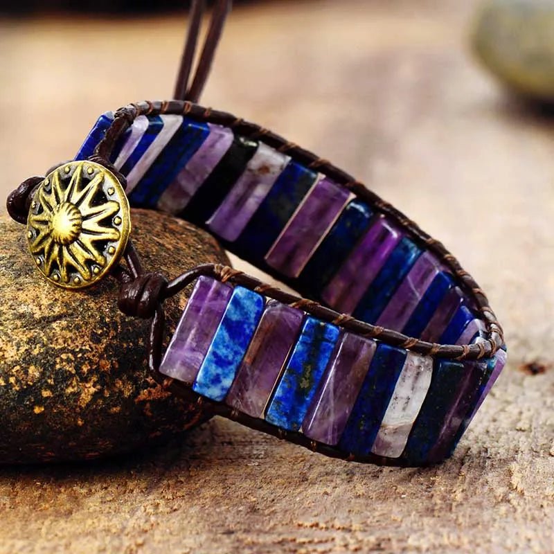 Lapis Lazuli Bracelet. Lapis Lazuli Jewelry. Leather Bracelet. Bluestone jewelry.