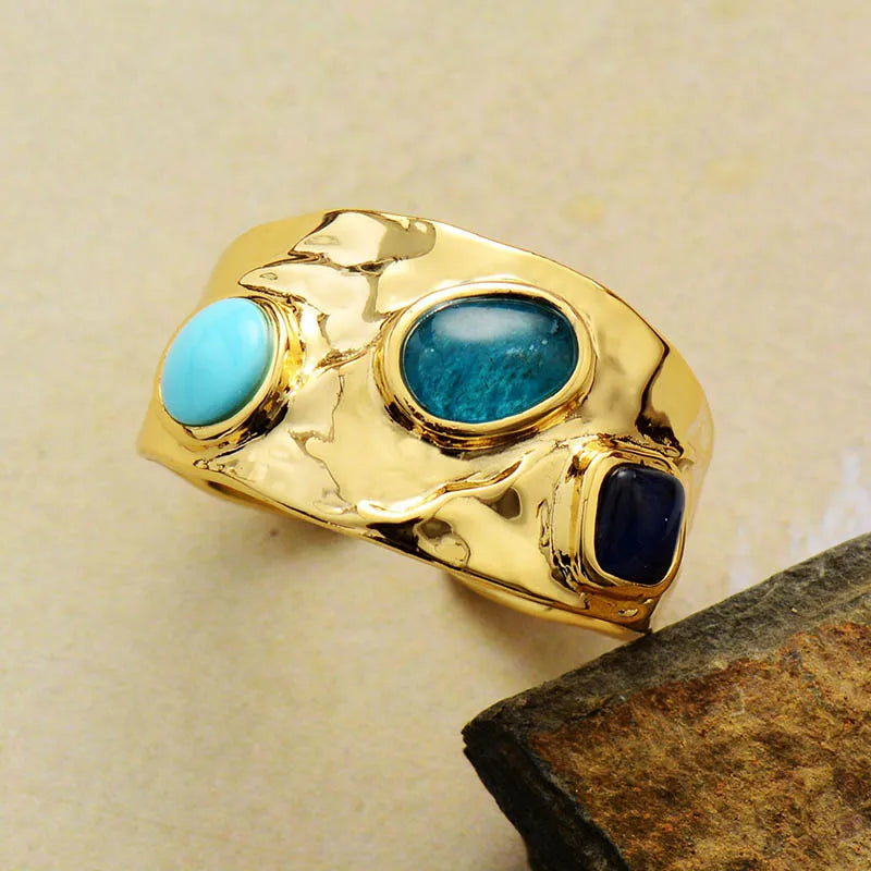 Gold Adjustable Ring With Gemstones