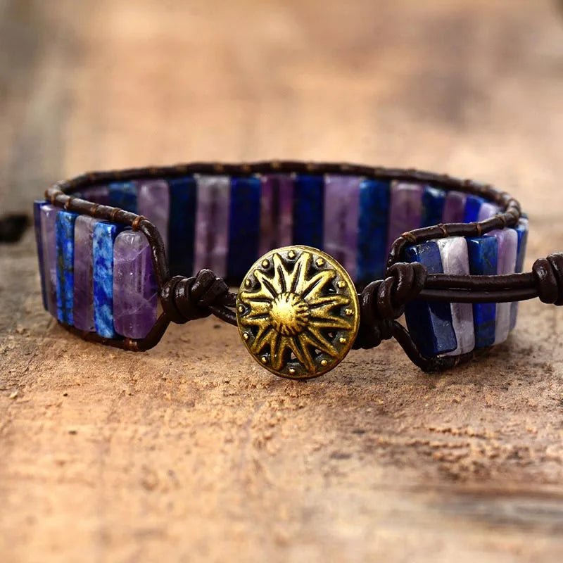 Lapis Lazuli Bracelet. Lapis Lazuli Jewelry. Leather Bracelet. Bluestone jewelry.