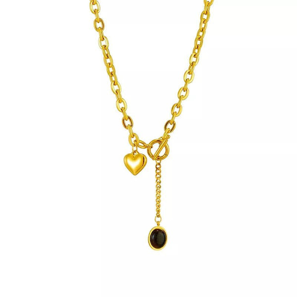 Shield Protection Obsidian Necklace in 18k gold plated with Heart.
