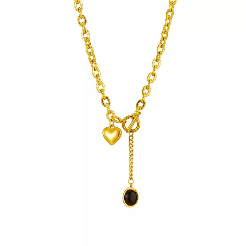 Shield Protection Obsidian Necklace in 18k gold plated with Heart.