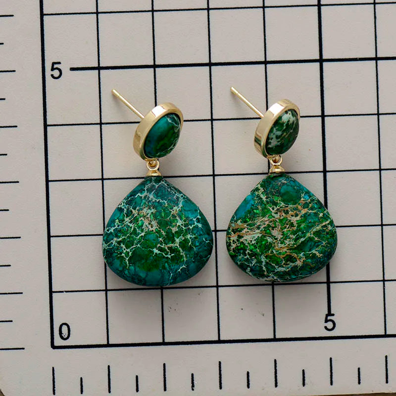 Green Jasper Stud Earrings. Gold Plated. Handmade.