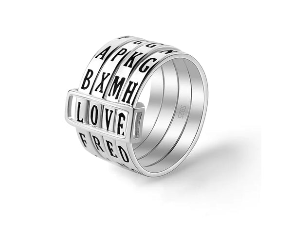 Sterling Silver words spinner ring. Original and Handmade jewellery. Fidget Click Ring. 