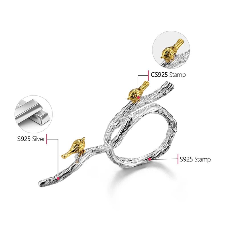 Adjustable Bird on Branch Ring