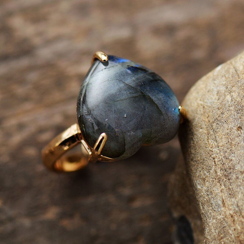 Ring with labradorite stone gold plated 