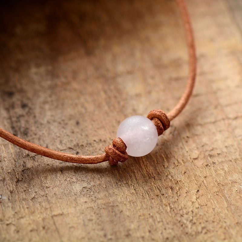 Rose Quartz choker. Leather choker. Natural stone necklace