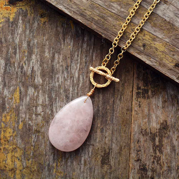 Rose Quartz Necklace. Gold Plated 