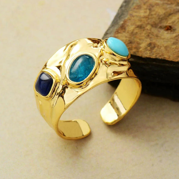 Gold Adjustable Ring With Gemstones