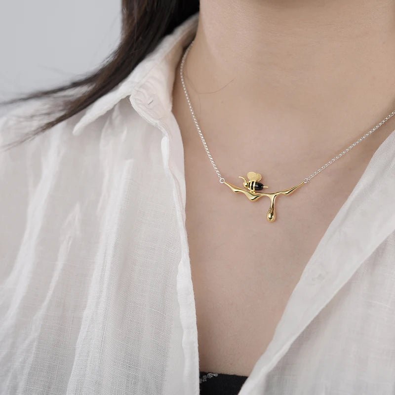 Bee and Dripping Honey Pendant Necklace