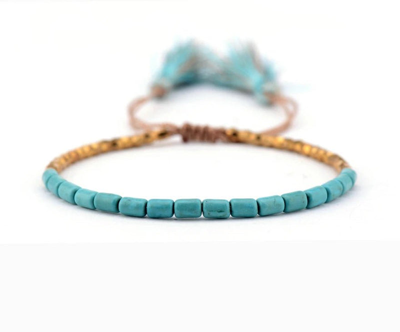 Turquoise Stone Jewelry. Turquoise Bracelet. Resizable Bracelet. Gold Plated Beaded Bracelet.