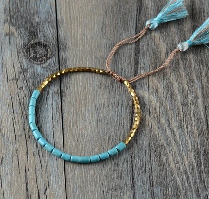 Turquoise Stone Jewelry. Turquoise Bracelet. Resizable Bracelet. Gold Plated Beaded Bracelet.