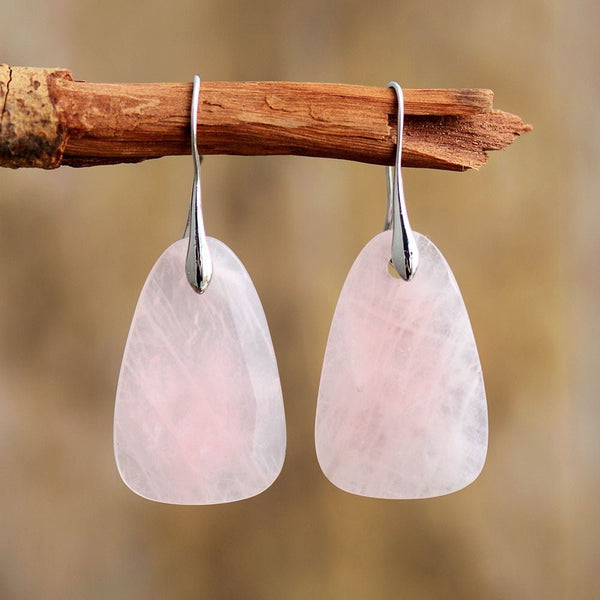 Rose Quartz natural stone dangle earrings 