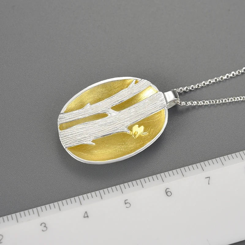 Birds on Branch Oval Pendant