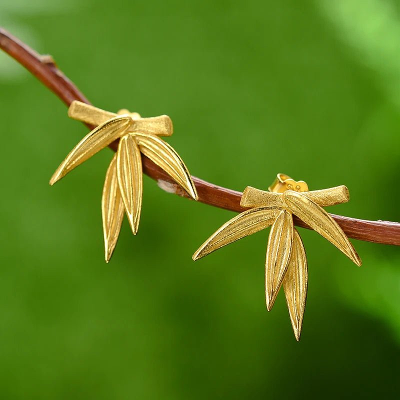 Bamboo Leaves Stud Earrings