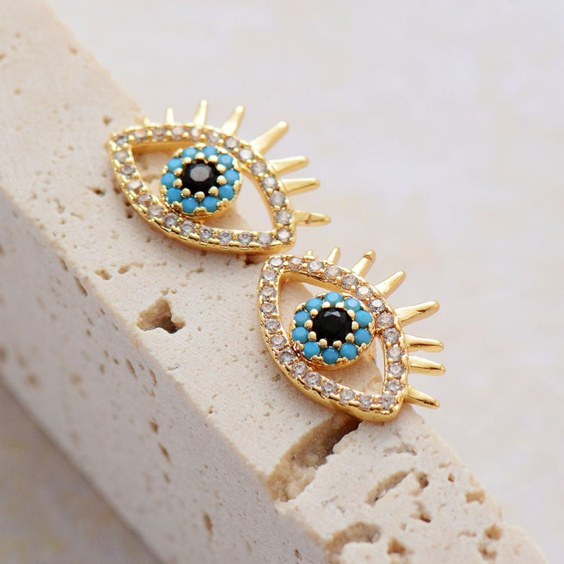 Evil Eye Stud Earrings. Devil Eye protection. Rhinestones evil eye earrings. 