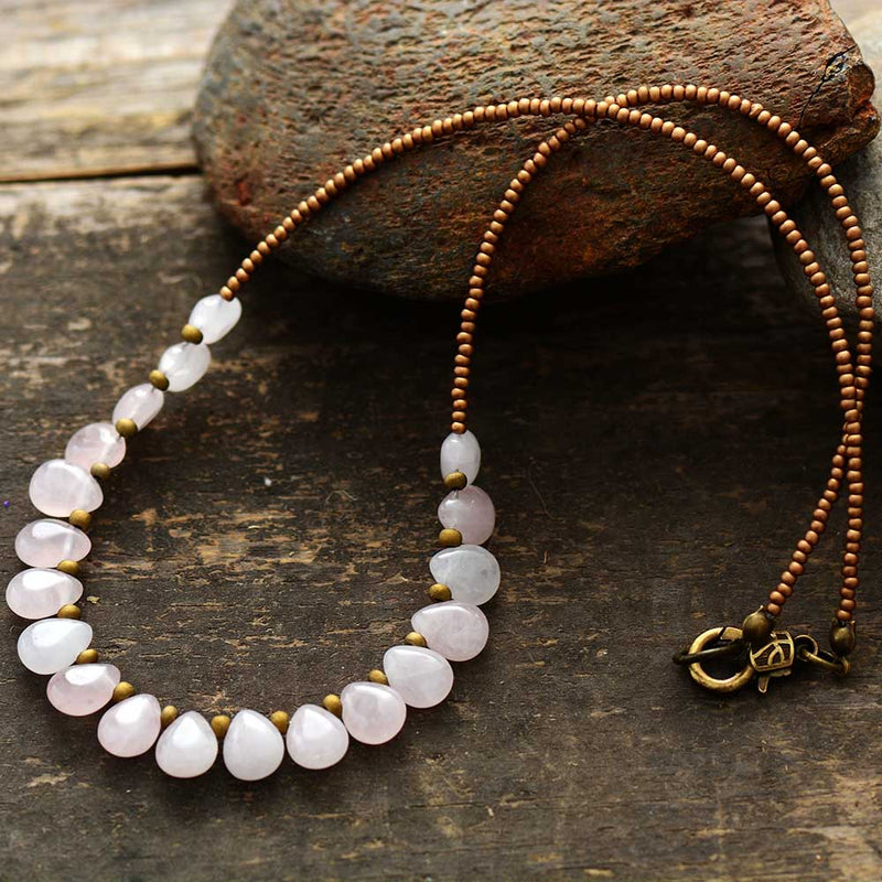 Rose Quartz Necklace. Natural Gemstones . Handmade jewellery