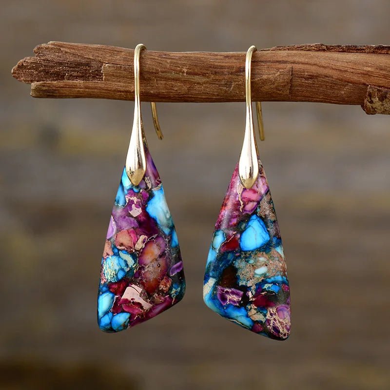 Turquoise and Jasper Earrings. Jasper Stone. Gold Genstone Earring