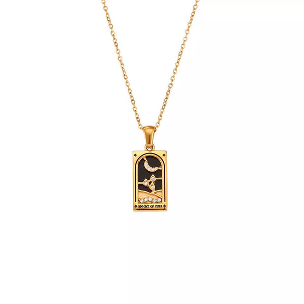 Knight Of Cups - Tarot Card Dainty 18k Necklace with Enamel