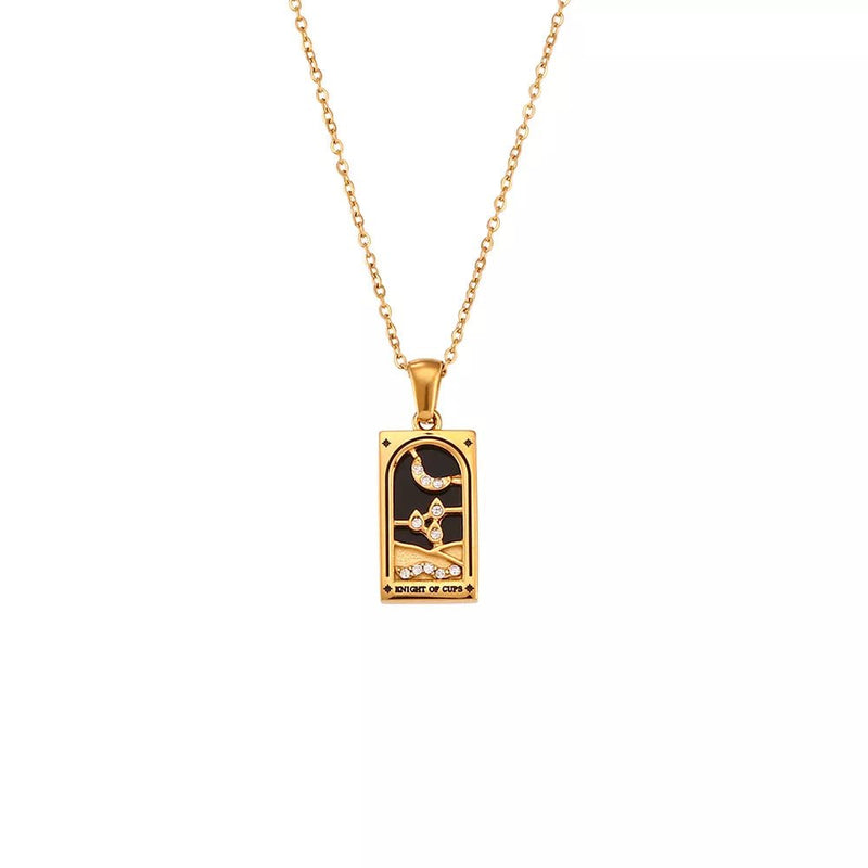 Knight Of Cups - Tarot Card Dainty 18k Necklace with Enamel