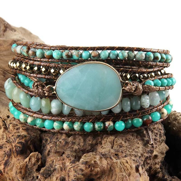 Amazonite natural stone  Boho Bracelet Layered. 