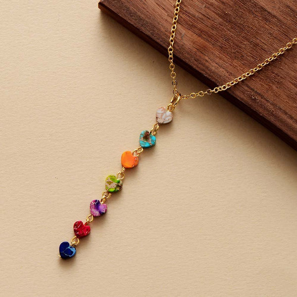 7 Chakra Pendant necklace. Gold Plated. Handmade with natural stones