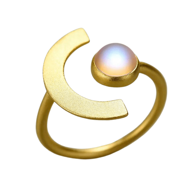 Moonstone Resizable Ring in Authentic Sterling Silver ad 18k gold 