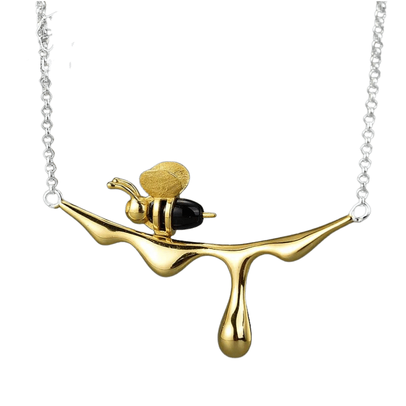 Bee and Dripping Honey Pendant Necklace