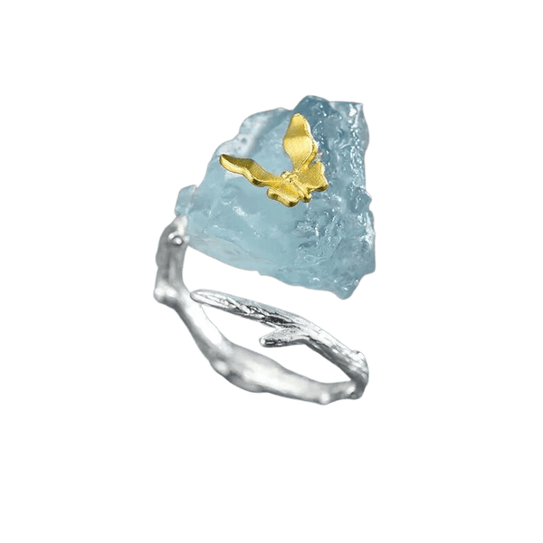 Natural Aquamarine stone Resizable Ring