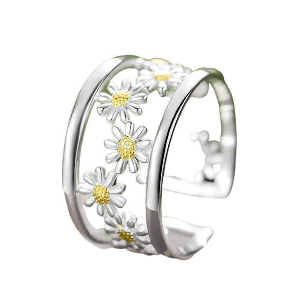 Daisy flower adjustable Ring. Rezisable Flower Ring. Nature Inspired Jewellery